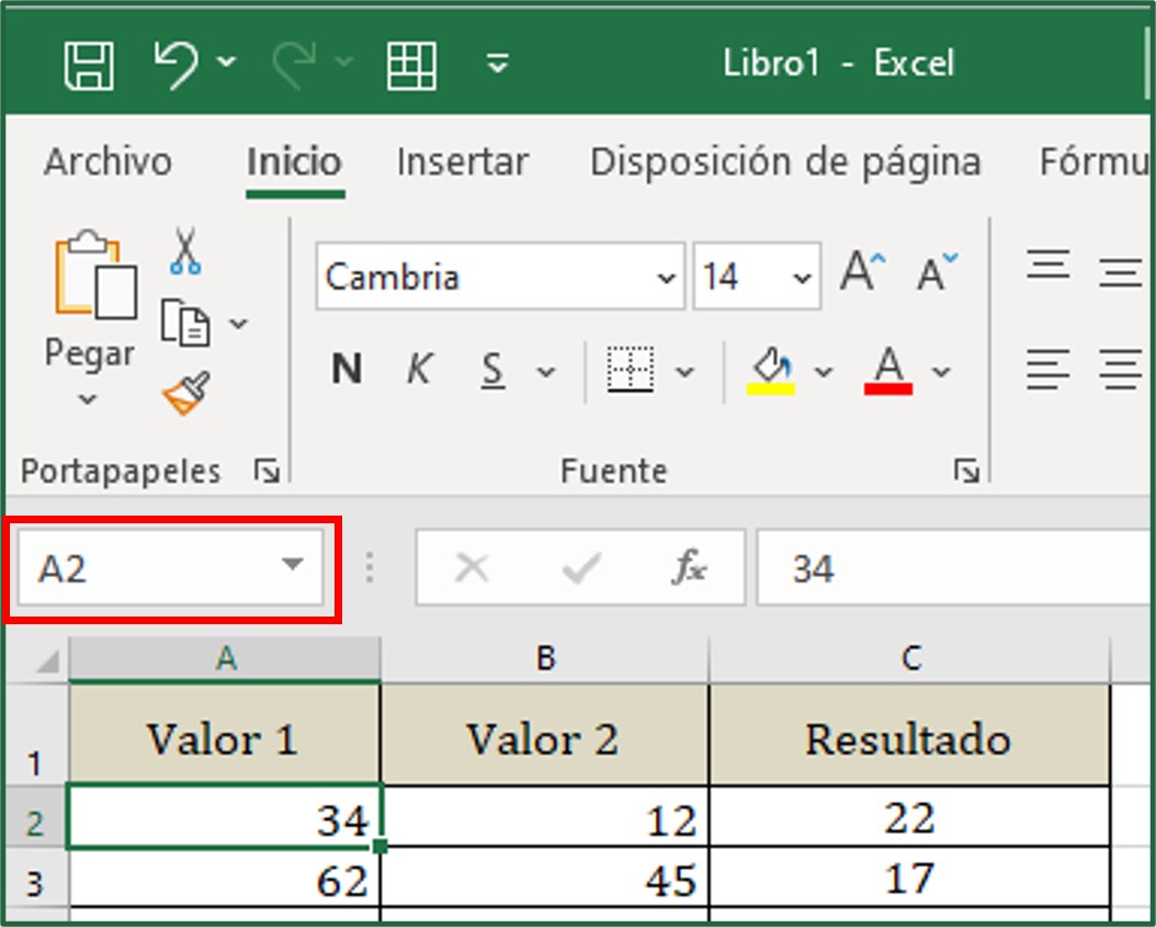 Barra de fórmulas de Excel