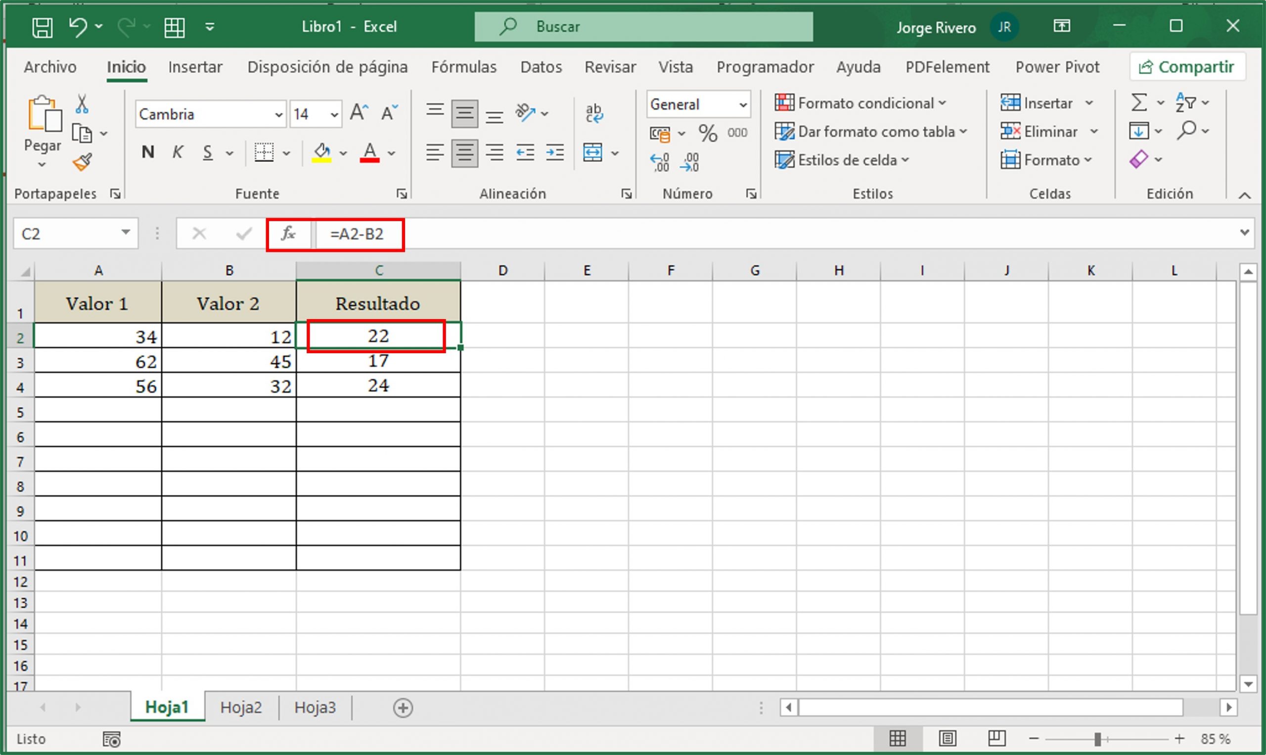 Barra de fórmulas de Excel