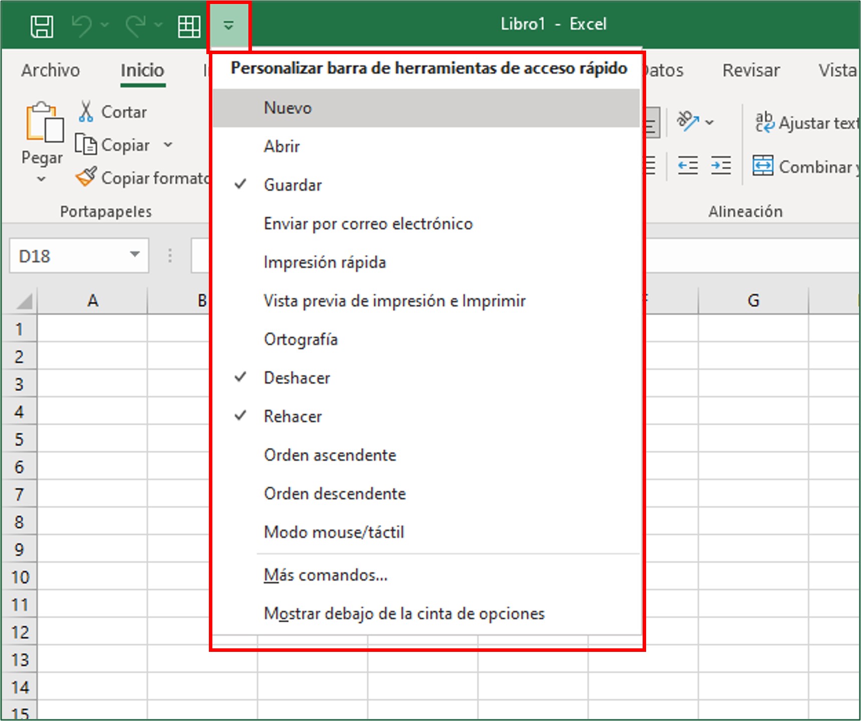 Partes de Excel