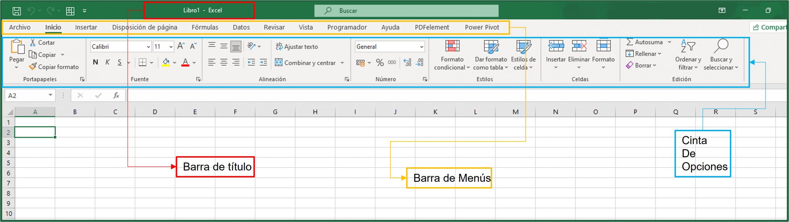 partes de excel