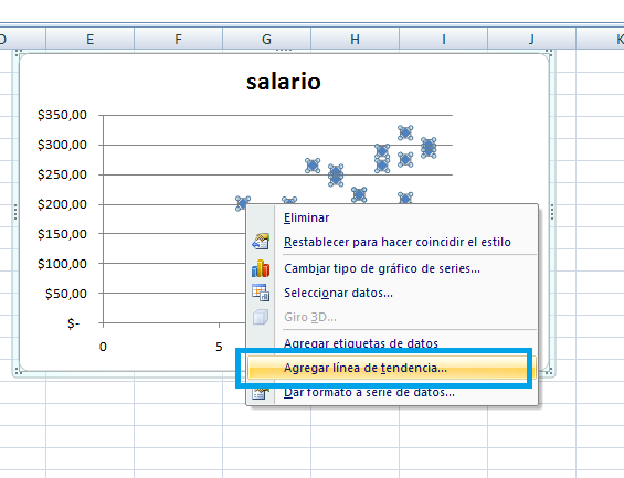regresión lineal en excel