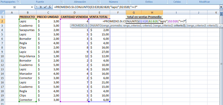 sacar promedio en excel