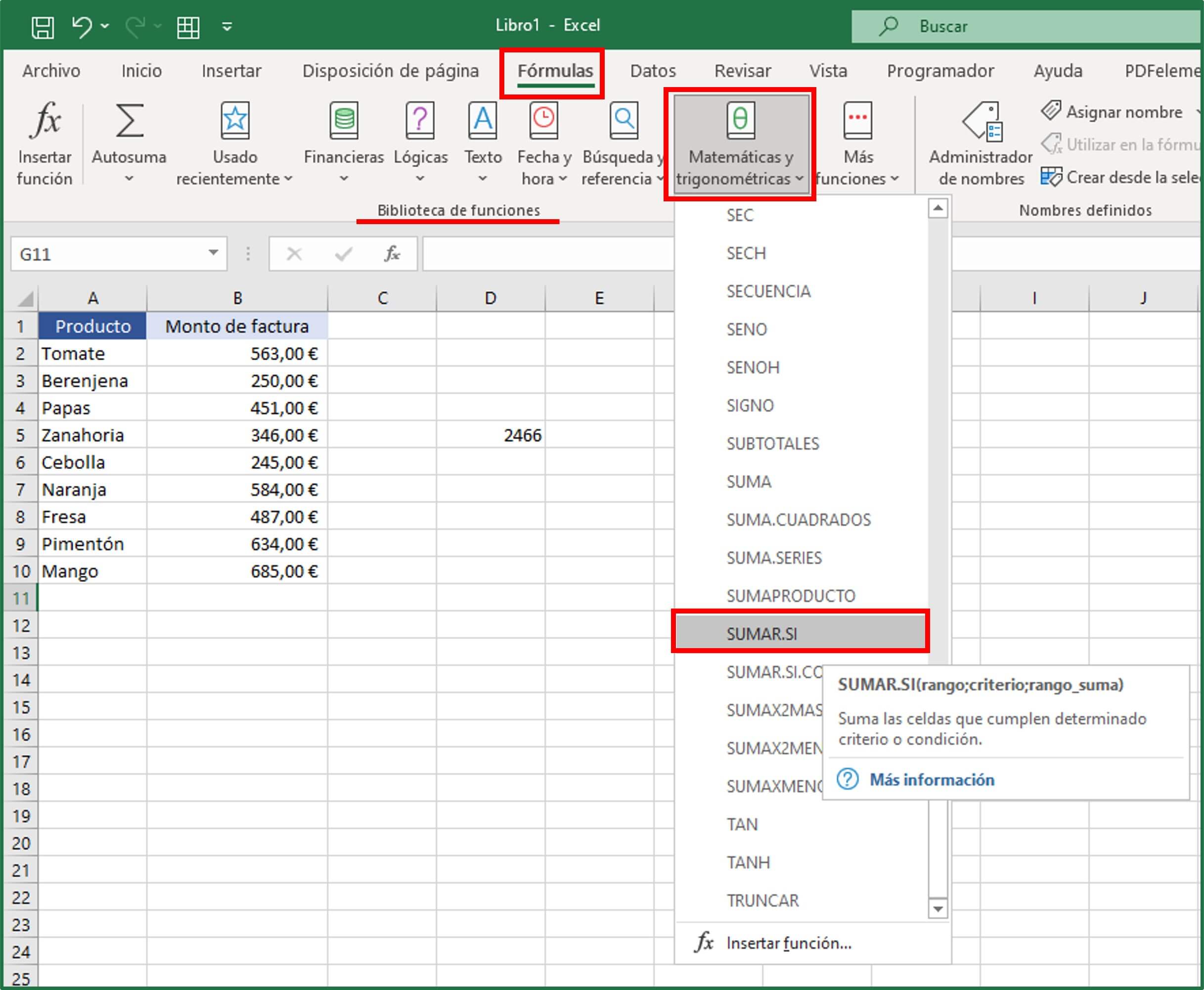 SUMAR.SI en Excel