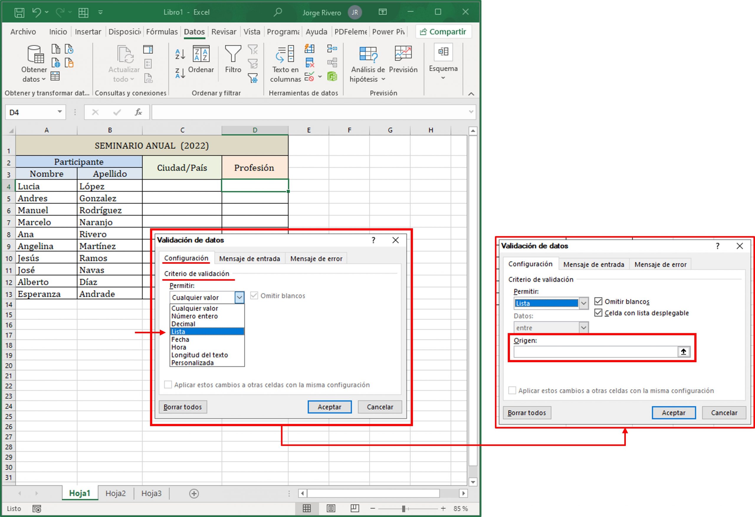 lista desplegable en Excel