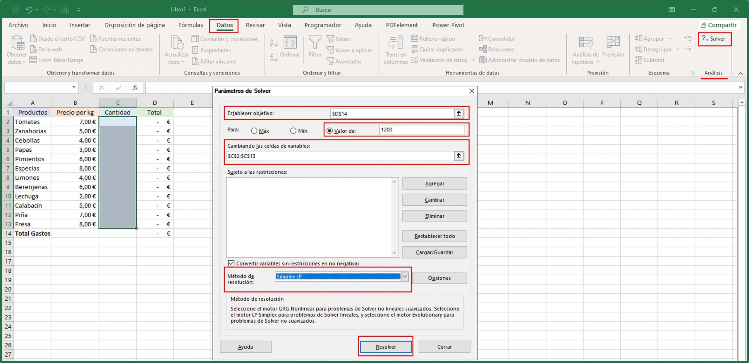 Solver en Excel
