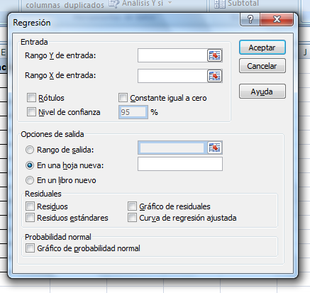 regresión lineal en excel