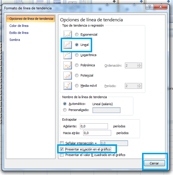 regresión lineal en excel