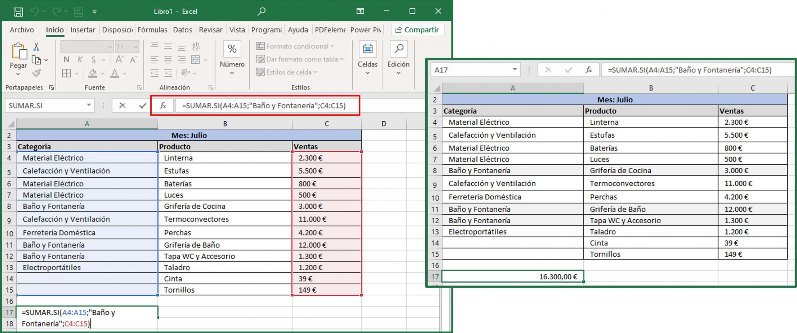 SUMAR.SI en Excel