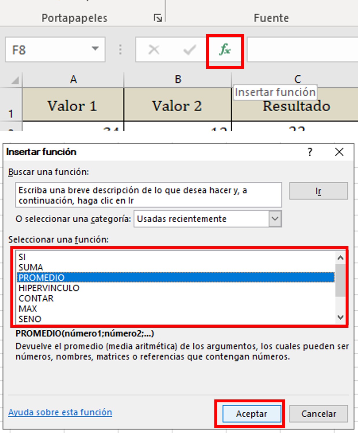 barra de fórmulas de Excel