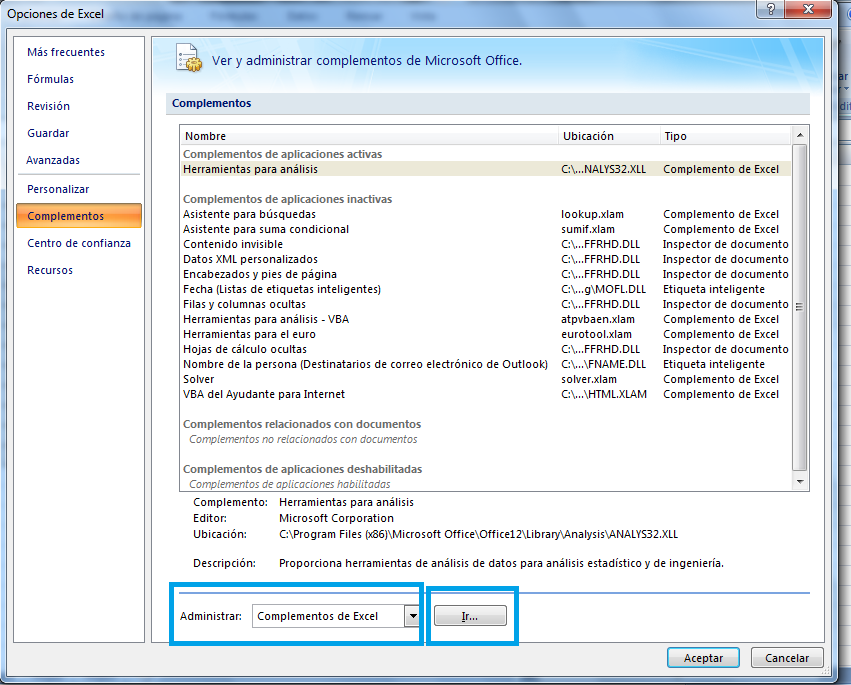 regresión lineal en excel