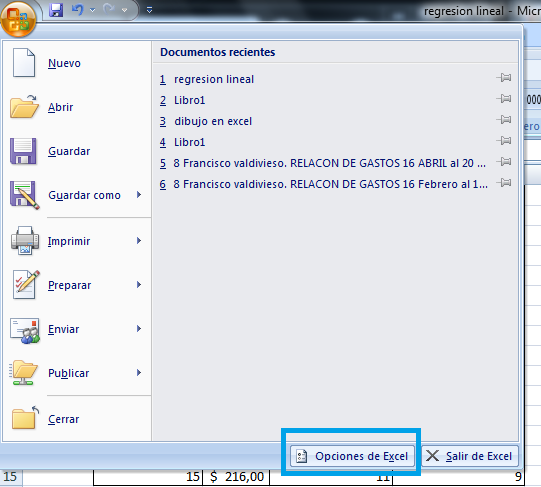 regresión lineal en excel