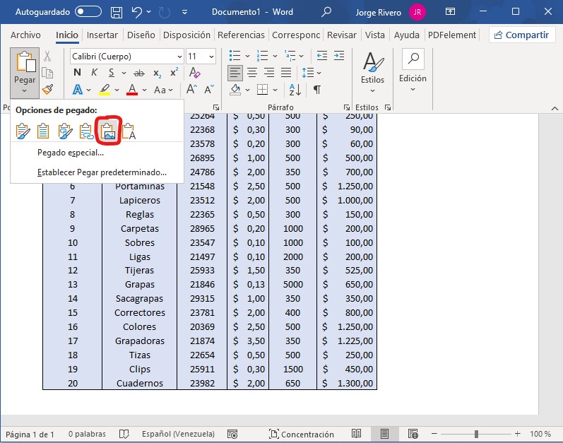 convertir Excel a Word