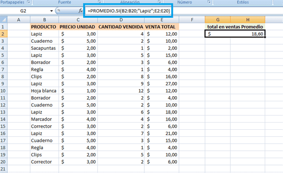 sacar promedio en excel