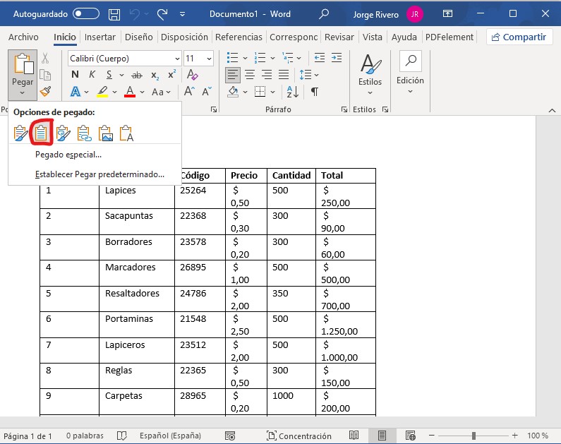 convertir Excel a Word