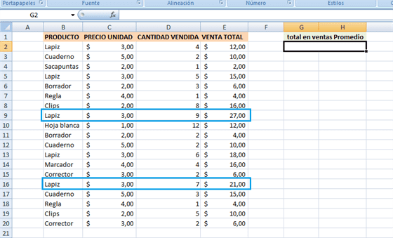 sacar promedio en excel